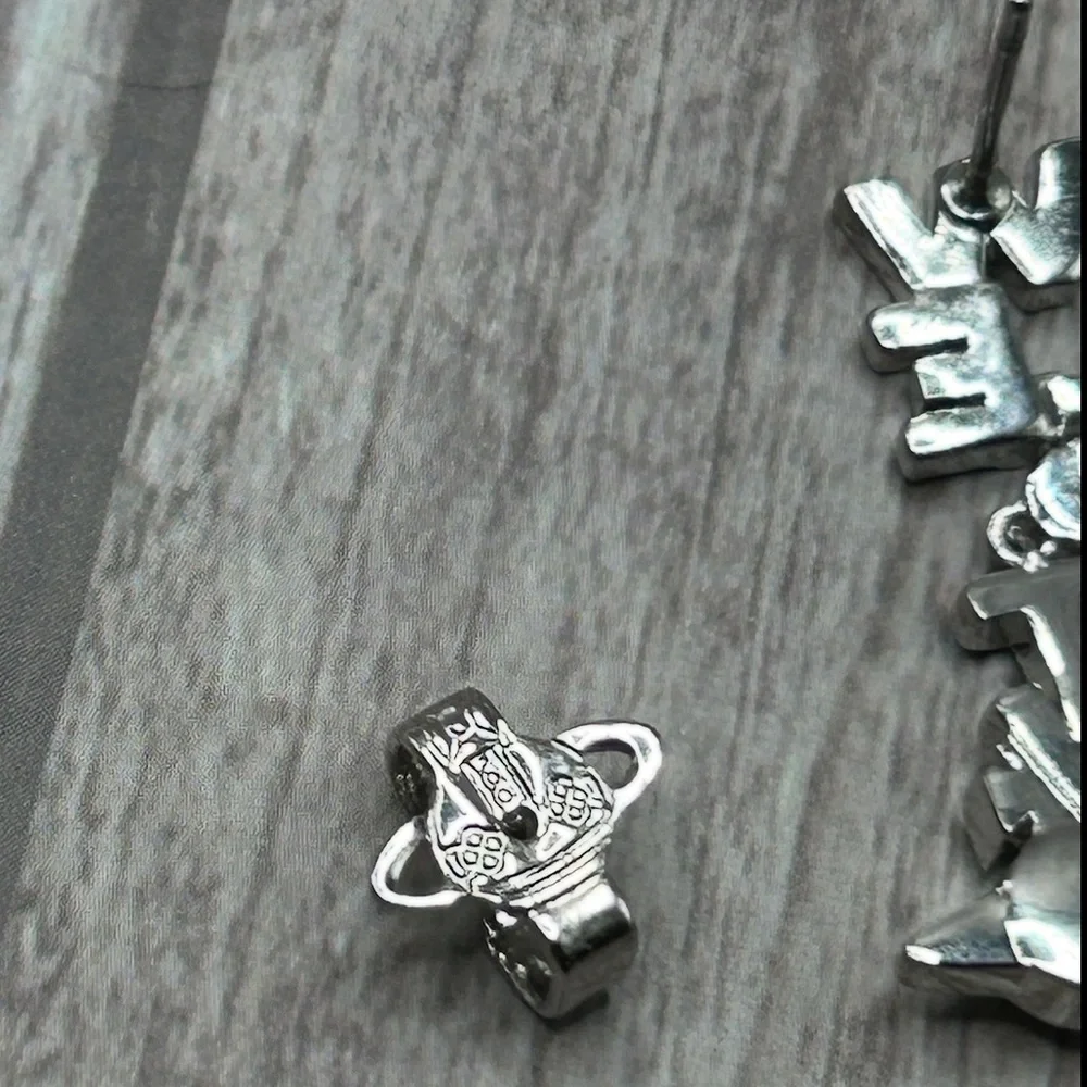 VIVIENNE WESTWOOD Soho Enamel Drop Logo Letter Earrings Blue Silver Crystal Orb - Picture 11 of 14